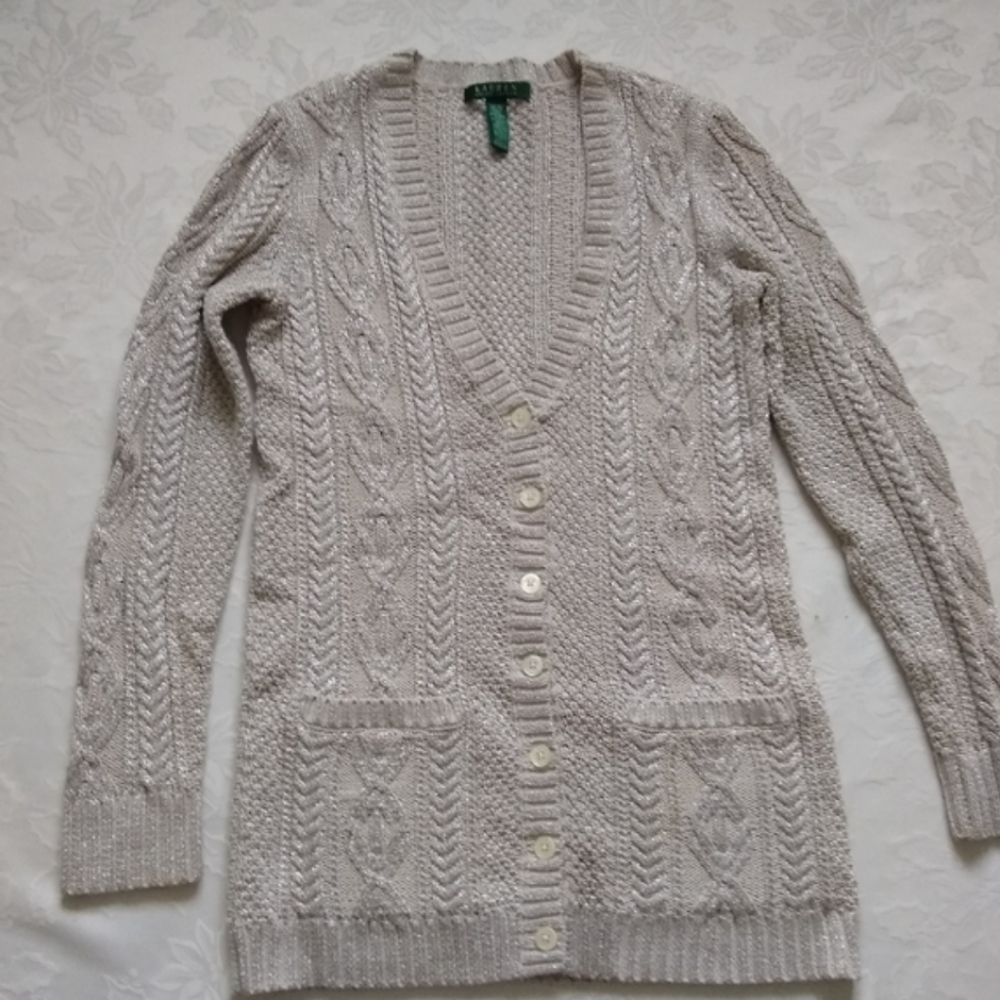Ralph Lauren aran cable knit metallic boyfriend With Pockets